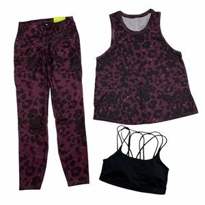 3 Items All In Motion Leopard Legging Tank Bra S
